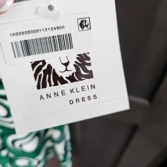 Anne Klein Green Black Circle Abstract Print Midi Keyhole Dress 3/4 Sleeve Sz 6 - Picture 6 of 14